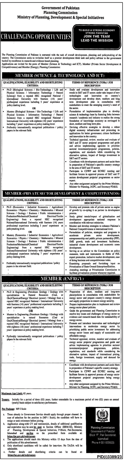 Ministry of Planning Development and Special initiative Jobs 2023